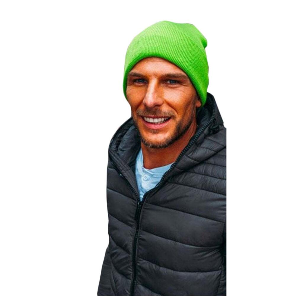 Wind Double Skin Beanie With Turn Up (Safety Green) 4/4