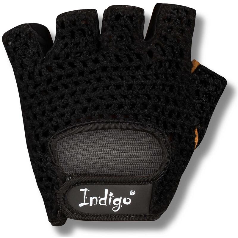 Guantes Fitness de Gamuza y Malla INDIGO Negro- Marrón Talle L