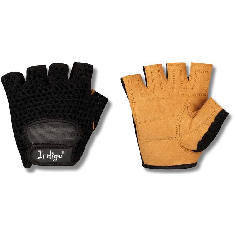 Guantes Fitness de Gamuza y Malla INDIGO Negro- Marrón Talle XL