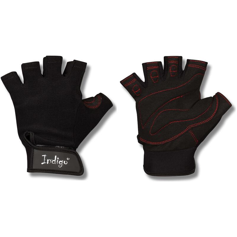 Guantes Fitness con Ajuste de Ante Elastano y Neopreno INDIGO Negro Talle S