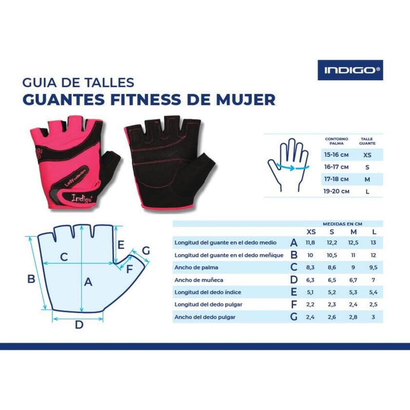 Guantes Fitness de Elastano Malla y Gamuza para Mujer INDIGO Talle M
