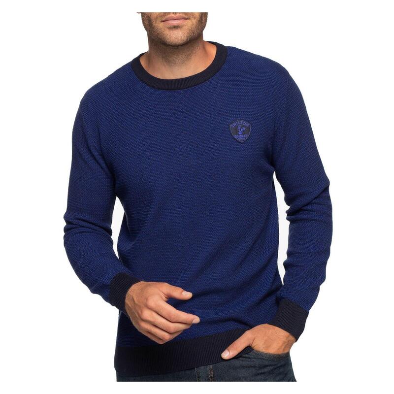 Pull col rond écusson homme