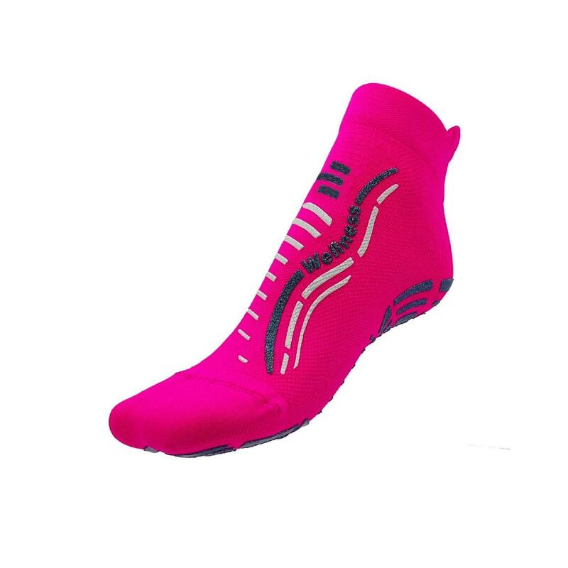 Chaussettes gym wellness adulte fitness antidérapante fuchsia bleu