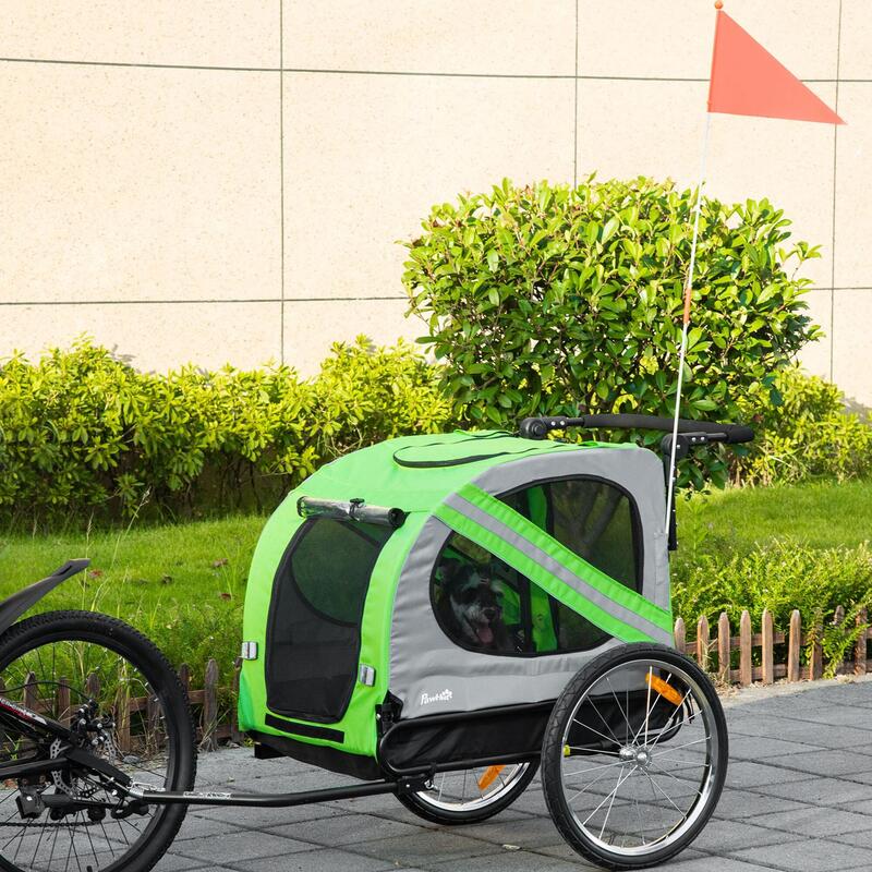 Remolque de bicicleta perros con bandera PawHut 134x73x108 cm verde
