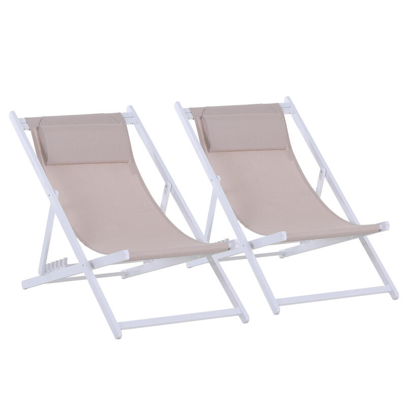 Outsunny Conjunto de 2 Cadeiras de praia 58x96.5x91.5 cm Bege