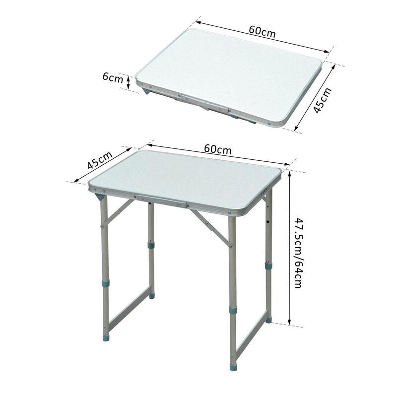 Mesa Campismo 60x45x64cm Branco e Prata Outsunny