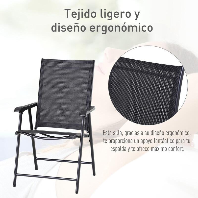 Conjunto de 2 Sillas Plegables Outsunny 58x64x94 cm negro