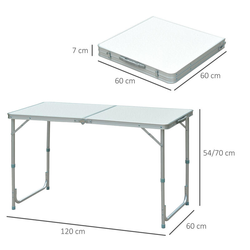 Mesa Plegable de Camping Outsunny 120x60x70 cm Blanco y Gris