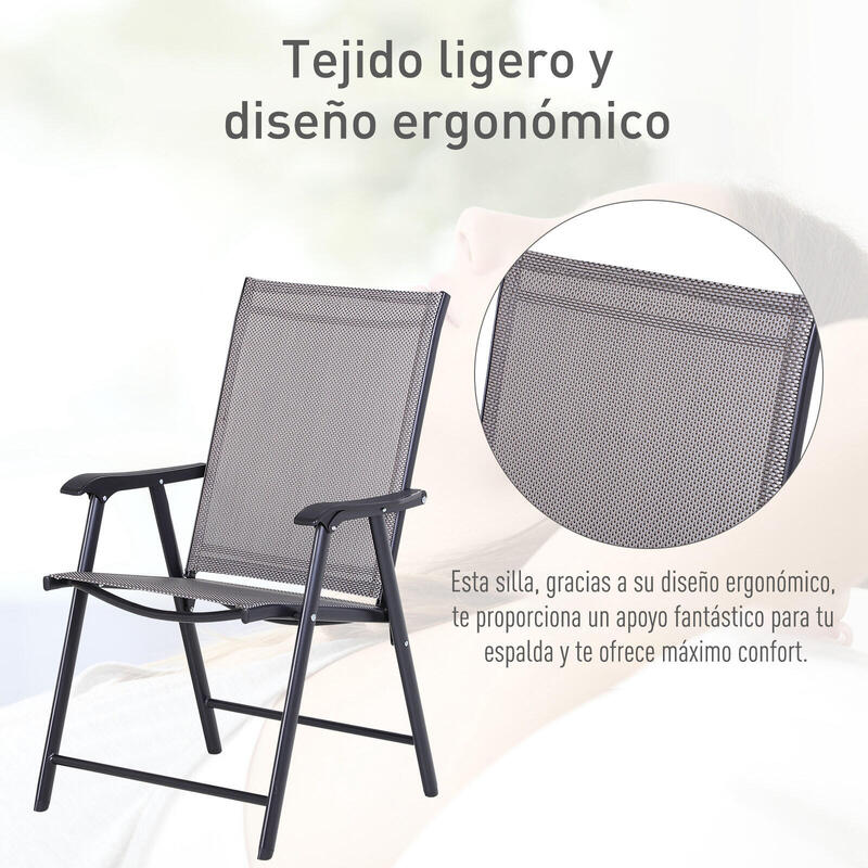 Outsunny Conjunto de 2 Cadeiras Dobráveis para Campismo 58x64x94 cm Cinza