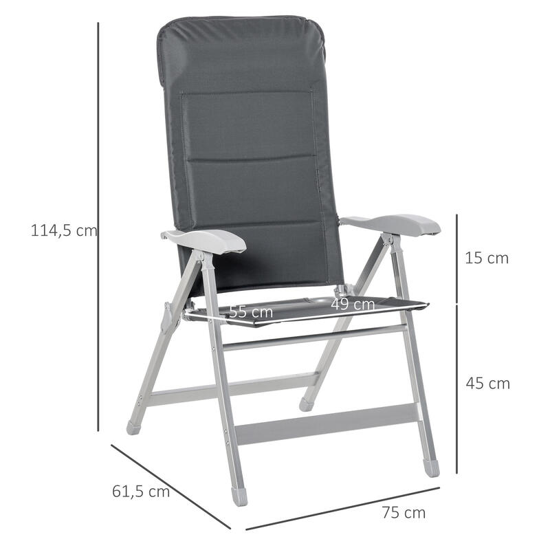 Silla de camping Plegable Outsunny 75x61.5x115 cm Gris