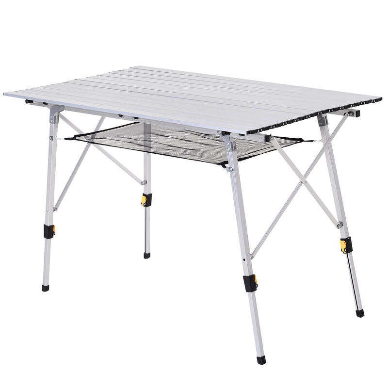 Mesa de Campismo Dobrável 120x70x(58-73) cm Prata Outsunny