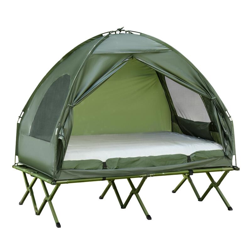 Acelerar altura campo Cama doble de camping plegable con tienda Outsunny 193x145x180cm verde |  Decathlon
