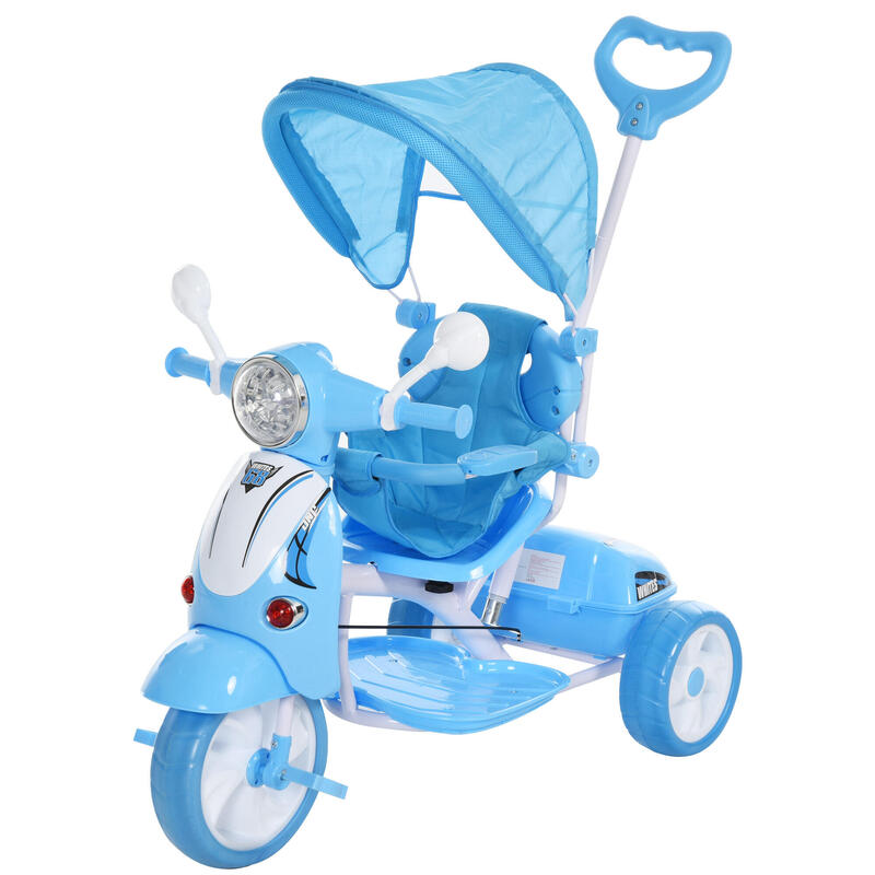 Triciclo para niños con capota luz y música HOMCOM 102x48x96 cm azul