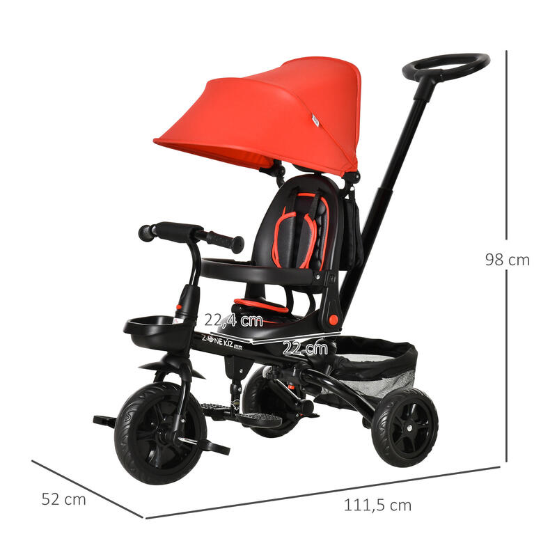 Triciclo para Bebé HOMCOM 111.5x52x98 cm Rojo