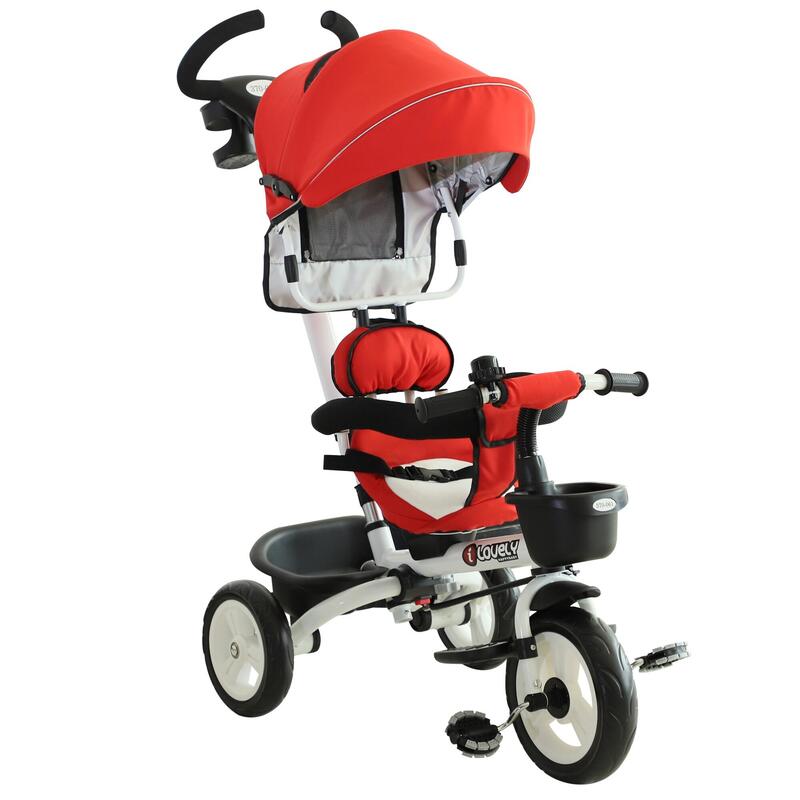 Triciclo para bebé Homcom rojo 118x53x105 cm acero plástico tela