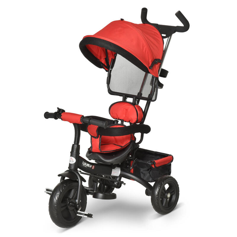 Triciclo para bebé Homcom rojo 92x51x110 cm metal plástico tela