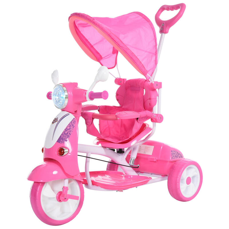 Triciclo para niños con capota luz y música HOMCOM 102x48x96 cm rosa
