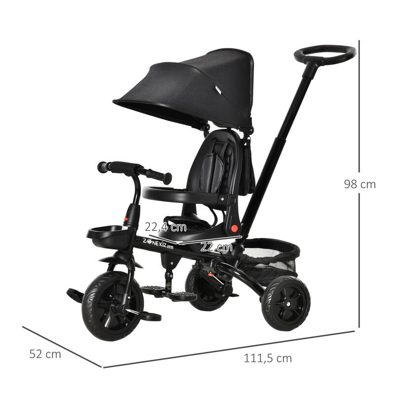 Triciclo para Bebé 111.5x52x98 cm Preto HOMCOM