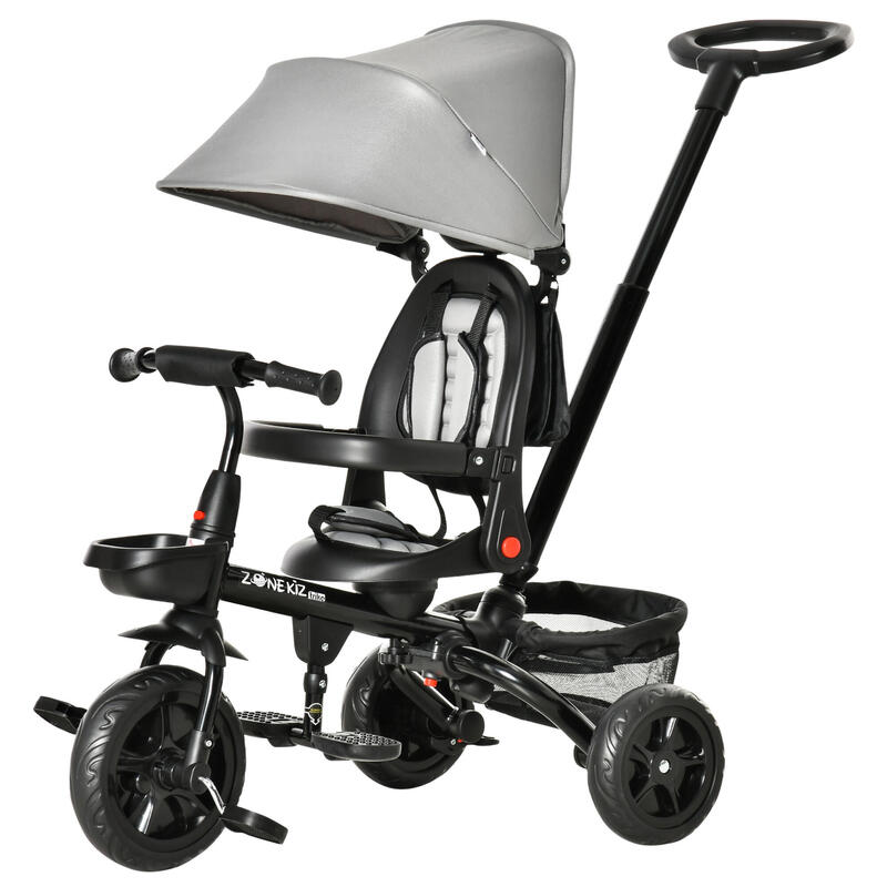 Triciclo para bebé con capota ajustable HOMCOM 111.5x52x98 cm gris
