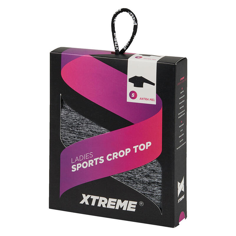 Xtreme - Sport crop top dames - Lange mouwen - Antraciet - L - 1-Stuk - Sport