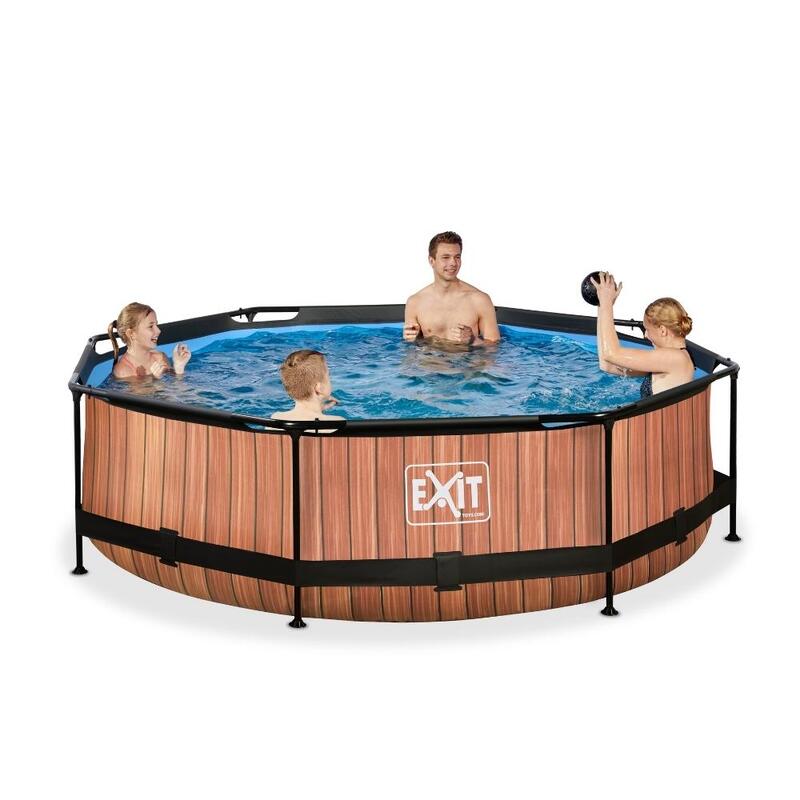 EXIT Wood Piscine ø300x76cm avec pompe de filtration - brun