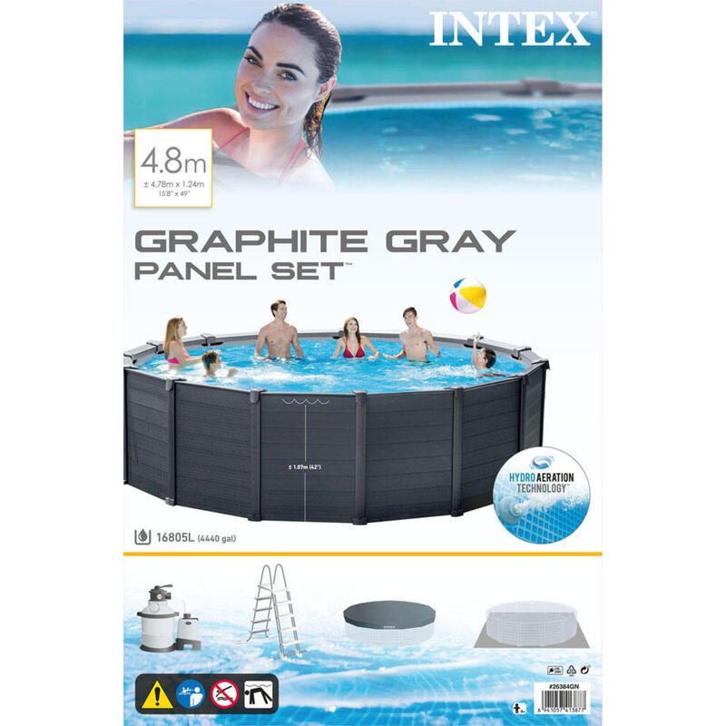 Intex - Graphite Gray Panel - Piscine avec accessoires - 478x124 cm