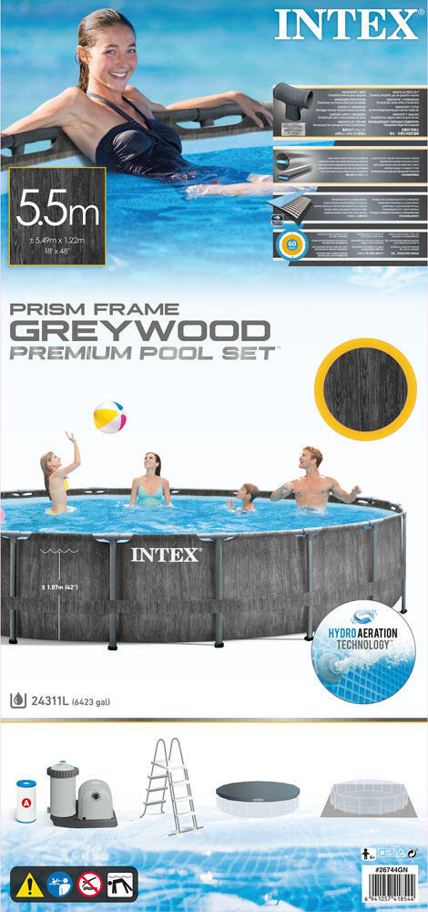 Intex Zwembad Prism Frame Greywood- Zwembadpakket - 549x122 cm