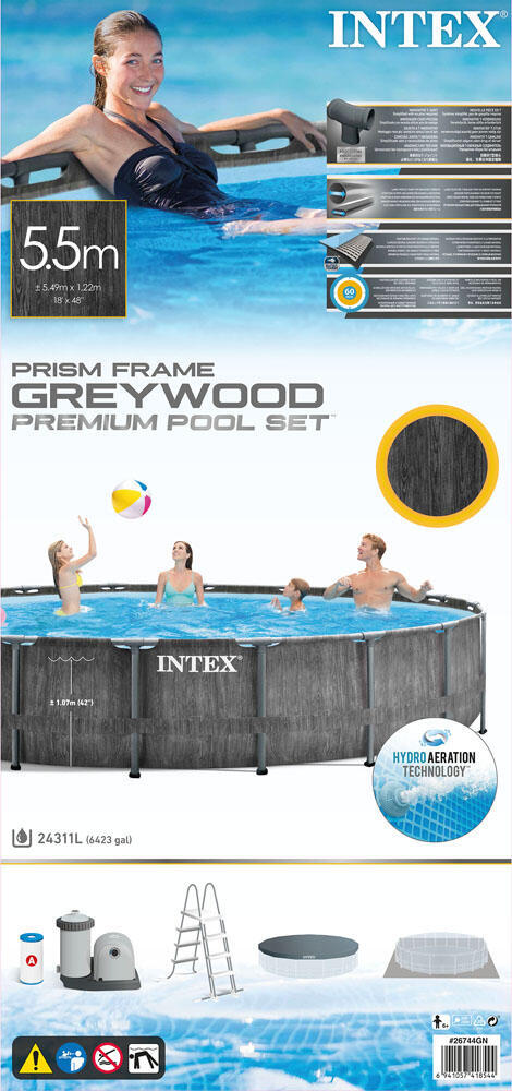 Ø 549 x 122 cm Intex Greywood Prism Frame zwembad set