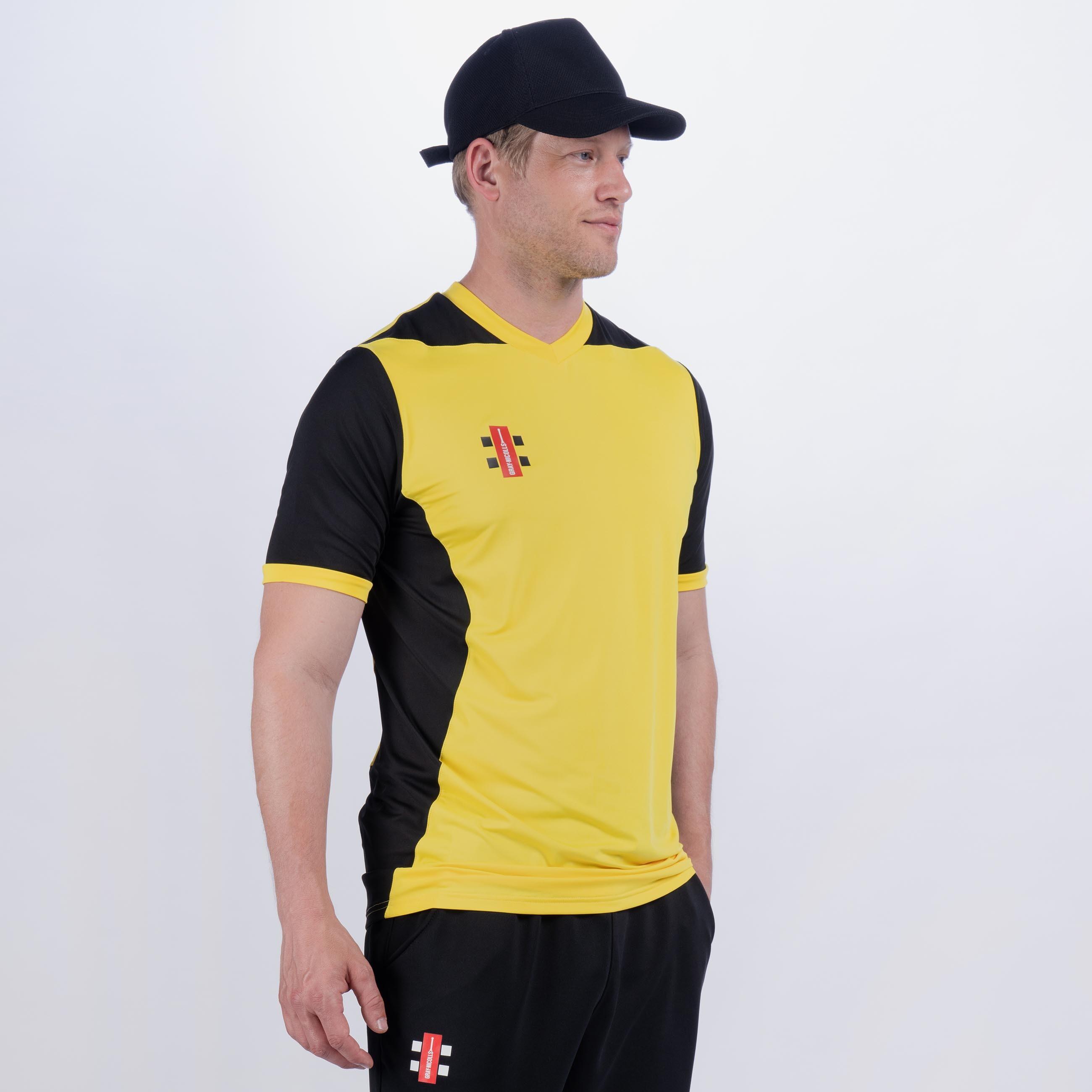GRAY-NICOLLS Pro Performance T20 Short Sleeve Shirt, Yellow / Black, Adult