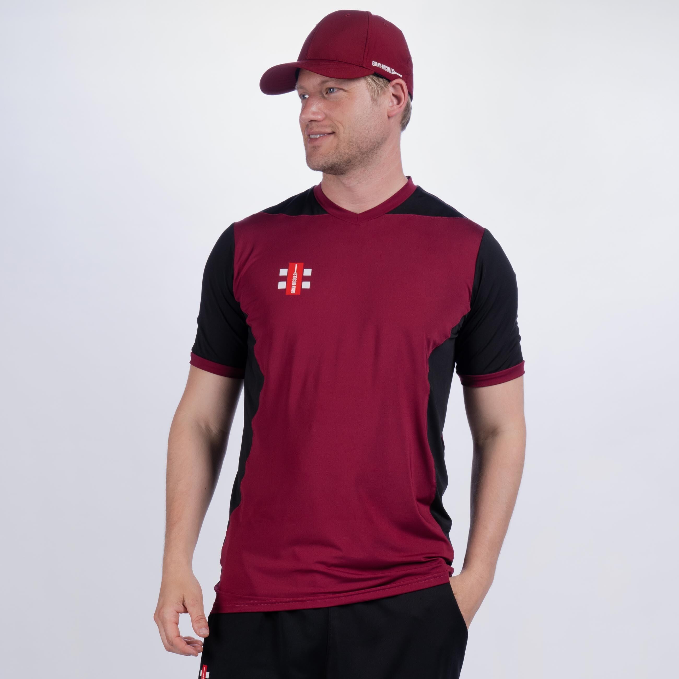 GRAY-NICOLLS Pro Performance T20 Short Sleeve Shirt, Maroon / Black, Junior