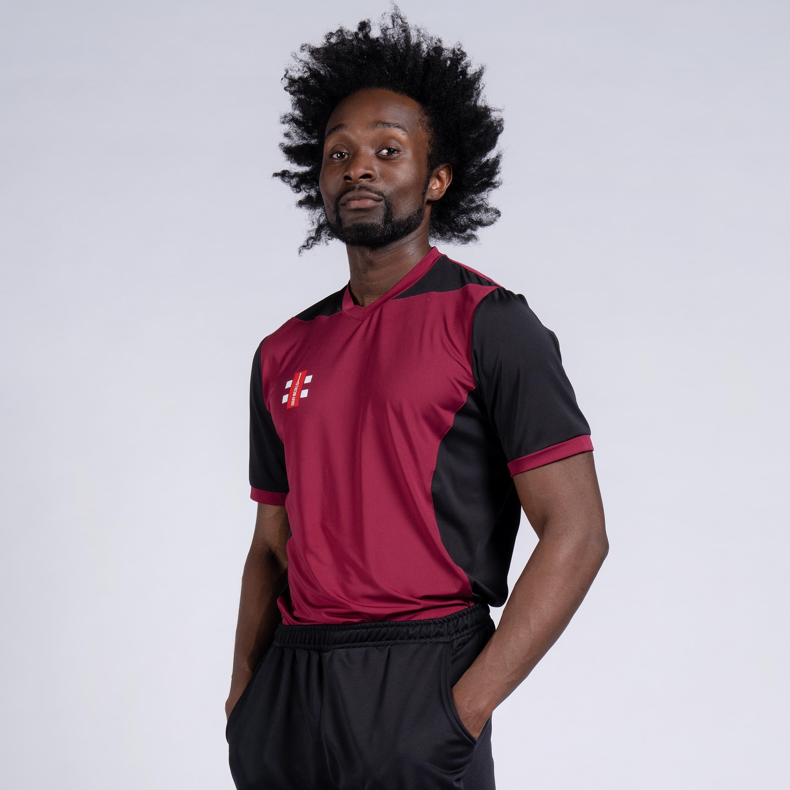 GRAY-NICOLLS Pro Performance T20 Short Sleeve Shirt, Maroon / Black, Adult