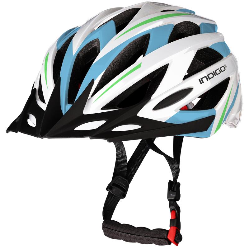 Casco de Bicicleta Adulto con 21 Ventilaciones INDIGO 55-61 cm Blanco- Azul