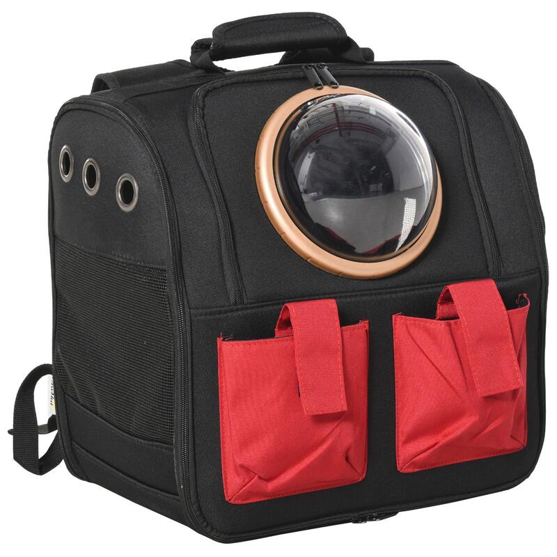 Transportín mochila para gatos plegable PawHut 38x24x38 cm negro rojo