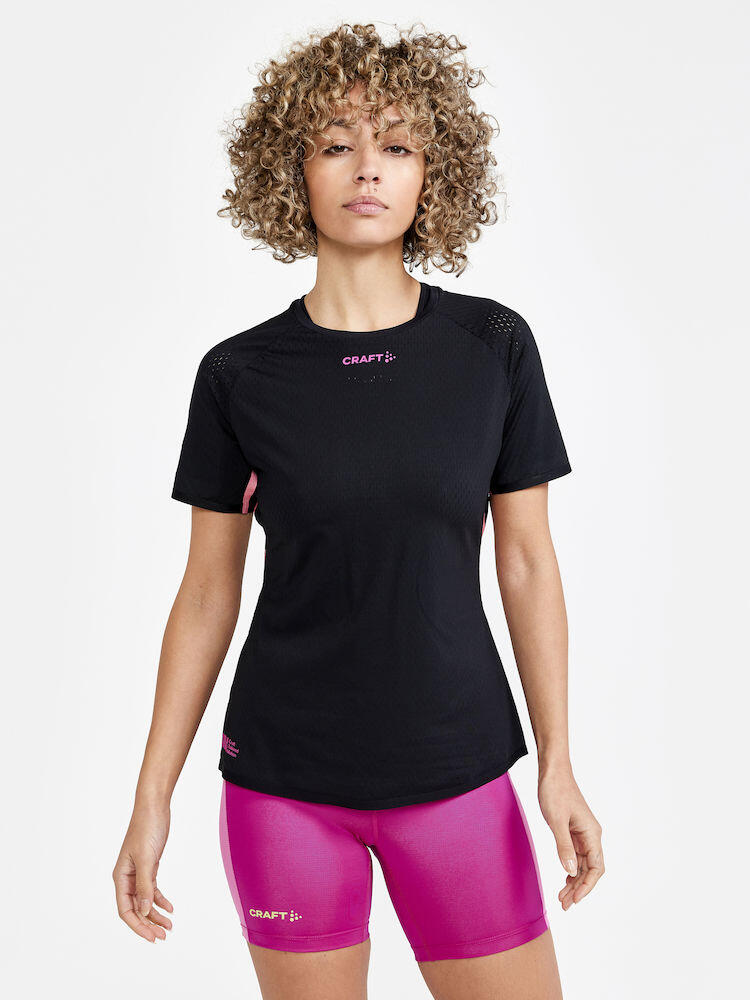 CTM DISTANCE  WARP MESH Short Sleeve  TEE Women  BLACK 2/3