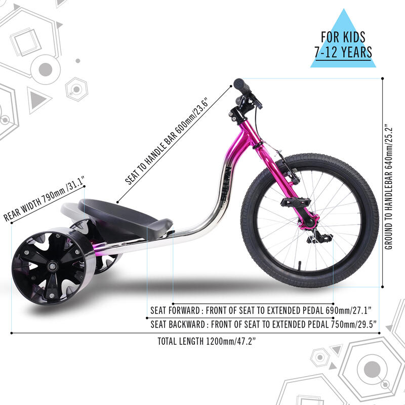 Jnr Drift Trike - Gokart - Rower trzykołowy Różowy/Czarny/Srebrny