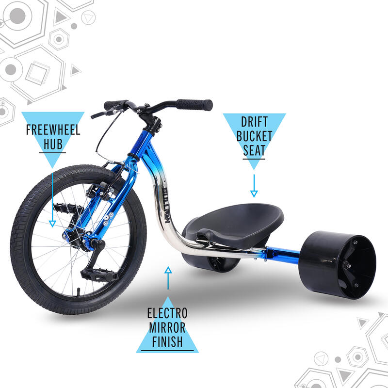 Drift Trike Big Wheel, Roue 18", Bleu/Noir/Argent