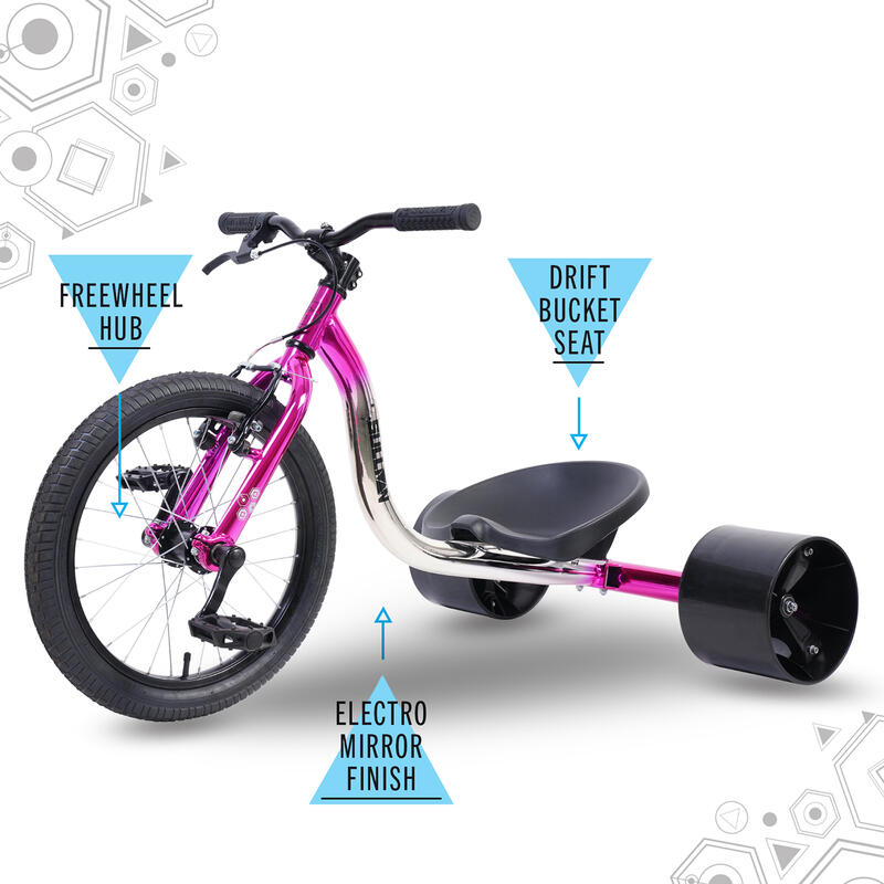 Drift Trike Big Wheel, Roue 18", Rose/Noir/Argent