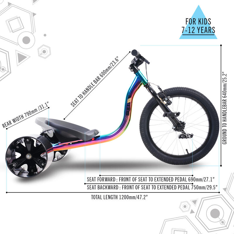 Jnr Drift Trike - Gokart - Rower trzykołowy Metaliczny neon/Czarny