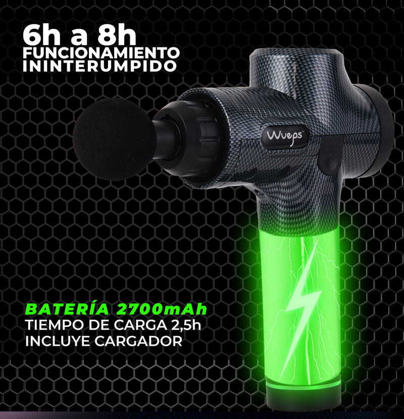 Pistola de masaje muscular ProElite Carbon, 3300 RPM con 8 Cabezales