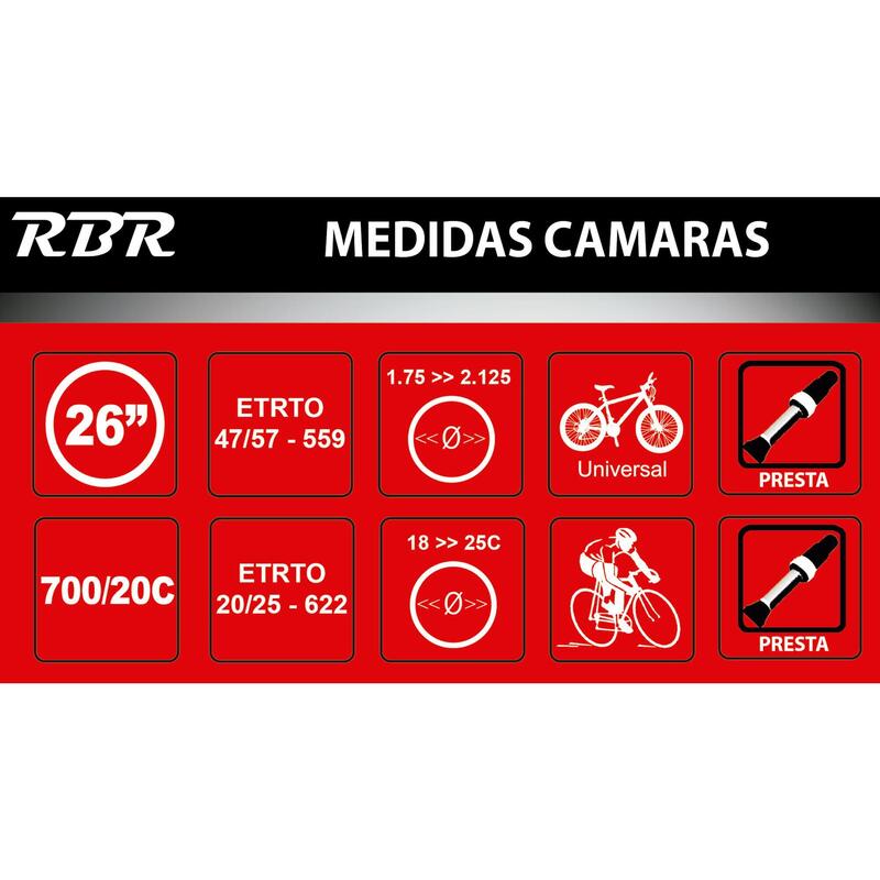 Camara 700/20 Bicicleta RBR Válvula Presta Negro