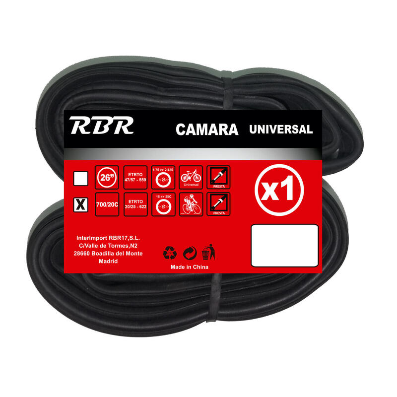 Camara 700/20 Bicicleta RBR Válvula Presta Negro