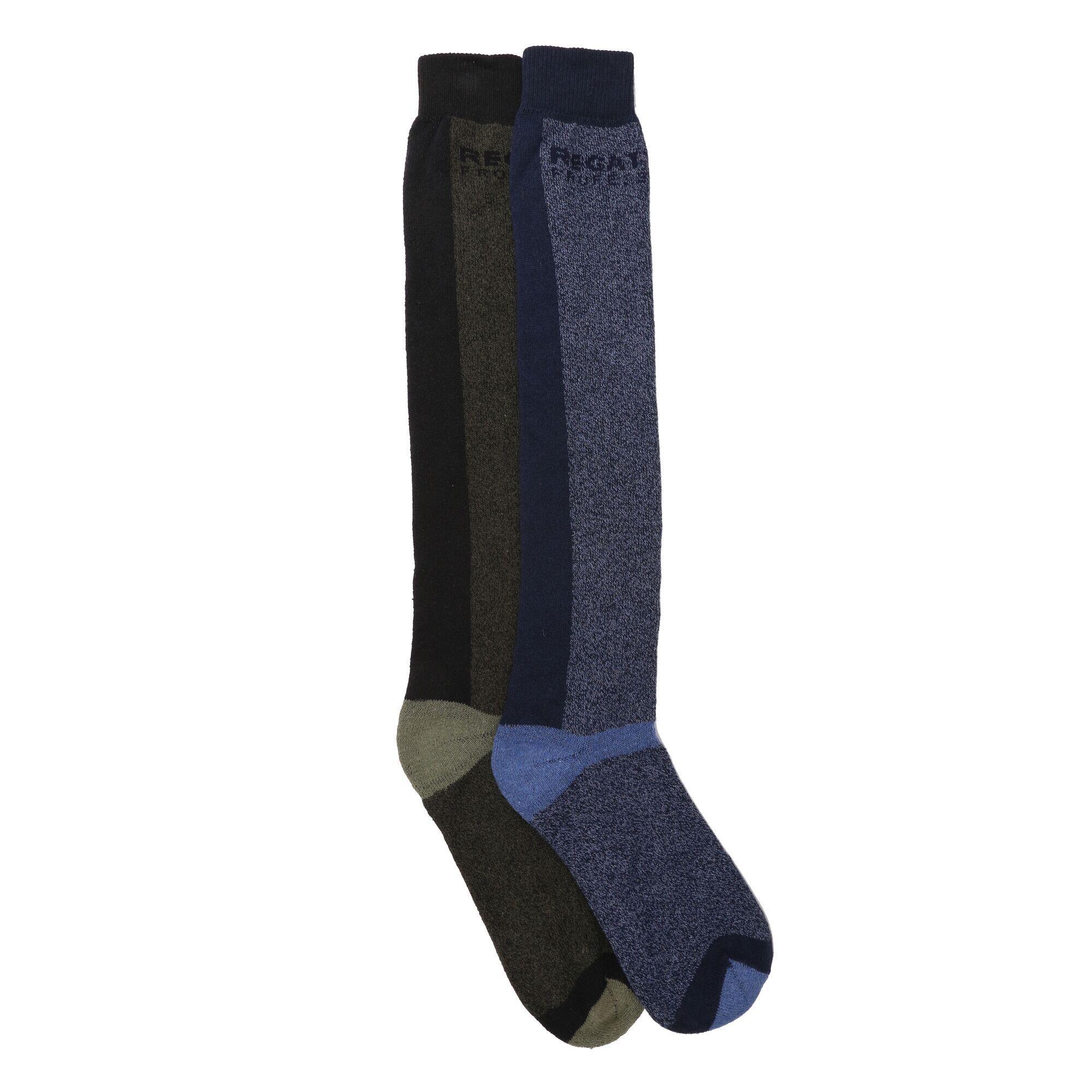 Mens Pro Assorted Designs Boot Socks Set (Pack of 2) (Blue/Black) 1/5