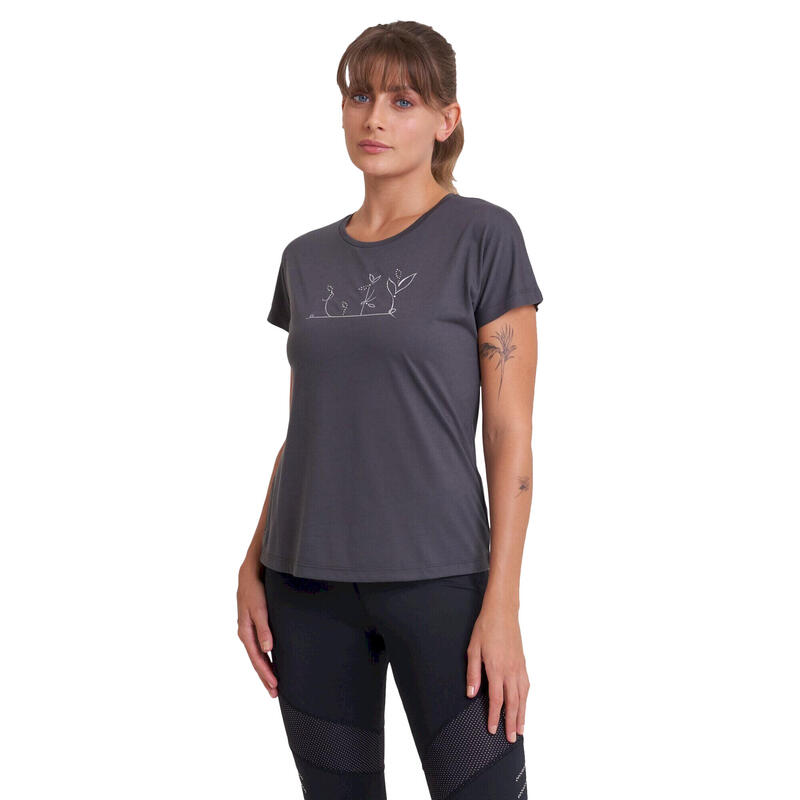 T-Shirt Folhas Crystallize Mulher Cinzento Carvão