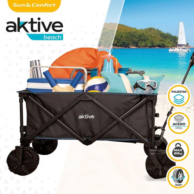 Carro plegable playa c/ruedas especial arena con carga 50 kg Aktive