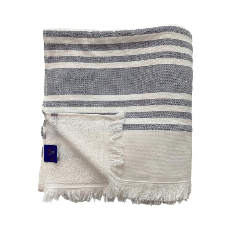 Fouta doublée éponge Karabuk XL Bleu marine 140x180 380g/m²