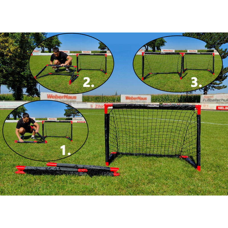 HOMCOM Mini Porterías de Fútbol Plegables Set de 2 Porterías de Exterior para  Niños y Adultos 90x36x60 cm Rojo