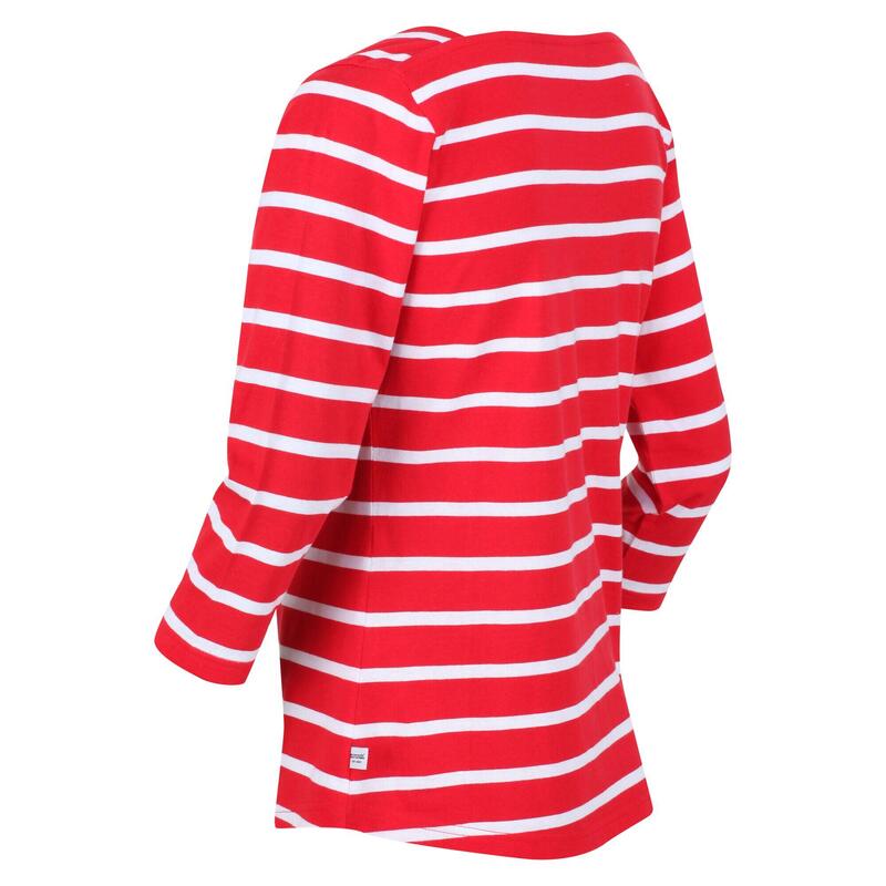Dames Polexia Stripe Tshirt (Echt rood/wit)