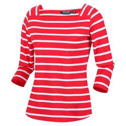 Camiseta Polexia de Rayas para Mujer Rojo Real, Blanco