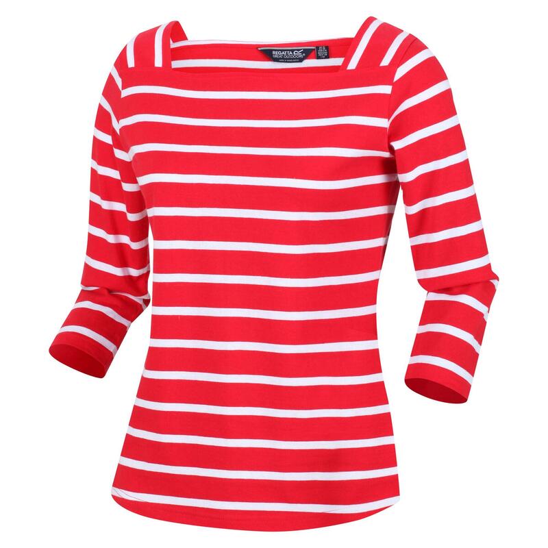 Dames Polexia Stripe Tshirt (Echt rood/wit)