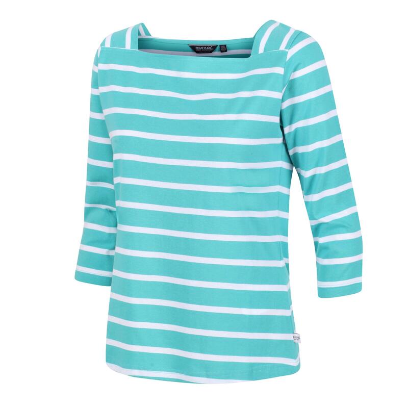 Dames Polexia Stripe Tshirt (Turkoois/Wit)